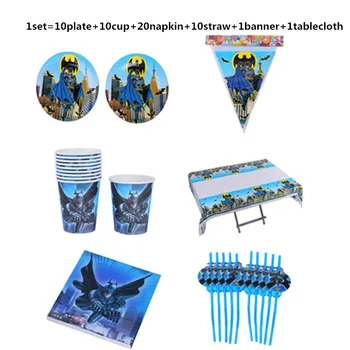 

61pcs/lot Boys Birthday Party Tableware Set Plate Cup Napkin Straw Flag Tablecloth Batman Party Decoration Baby Shower Supplies