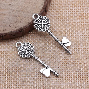 

Wecharms 50pcs 33x11mm Charms Heart Retro Key Vintage Key Antique Silver Color Charms For Jewelry Making Jewelry Accessories