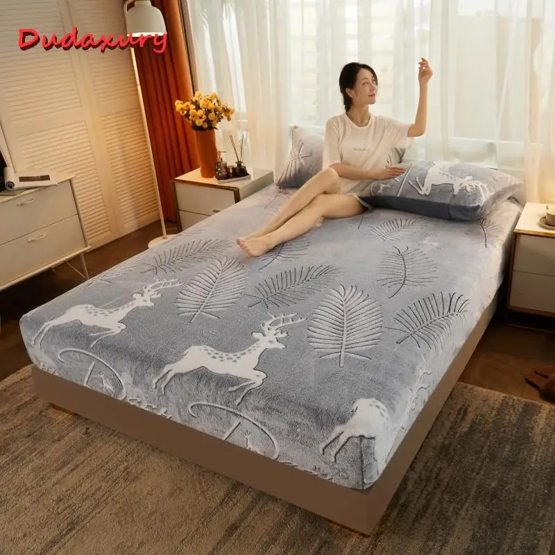 

New Shirley Velvet Mattress Cover Warm Plush Fitted Sheet Washable and Breathable Bed Cover Mattress Cover Dust Cover Queen King