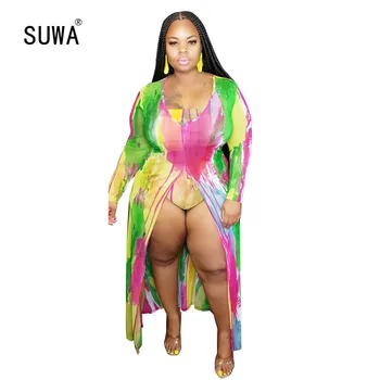 

Rainbow Tie Dye 3 Piece Women Sets Plus Size 5XL Crop Top+Panties+ Long Sleeve Maxi Dress Summer Beach Matching Sexy Tracksuits