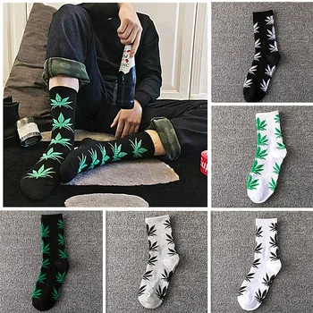 

Cool Bamboo Summer Women Men's Funny Ankle Socks Hemp Meias Long Happy Maple Leaf sokken Cotton Weed Grass White Black Socken