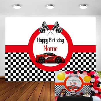 

Customize Name Race Car Birthday Backdrop Red Race Car Boy Racing Children Party Decorations Background