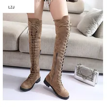 LZJ/Новинка года; женские ботфорты; женские сапоги с круглым носком и застежкой; сапоги на квадратном каблуке; Лидер продаж; теплые сапоги; botas mujer