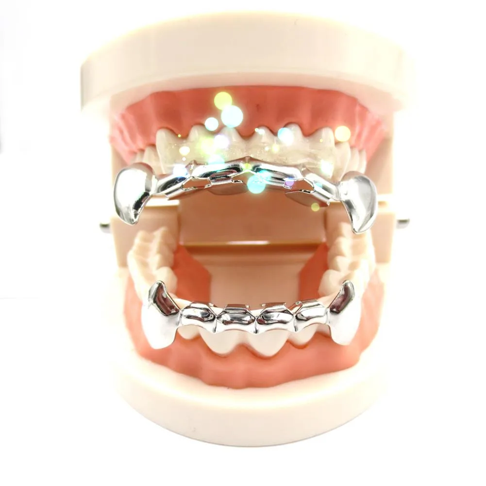 4 Colors Men Hip Hop Teeth Grill Top& Bottom Vampire Fang Tooth Dental Grills Cosplay Party Jewelry Rose Gold