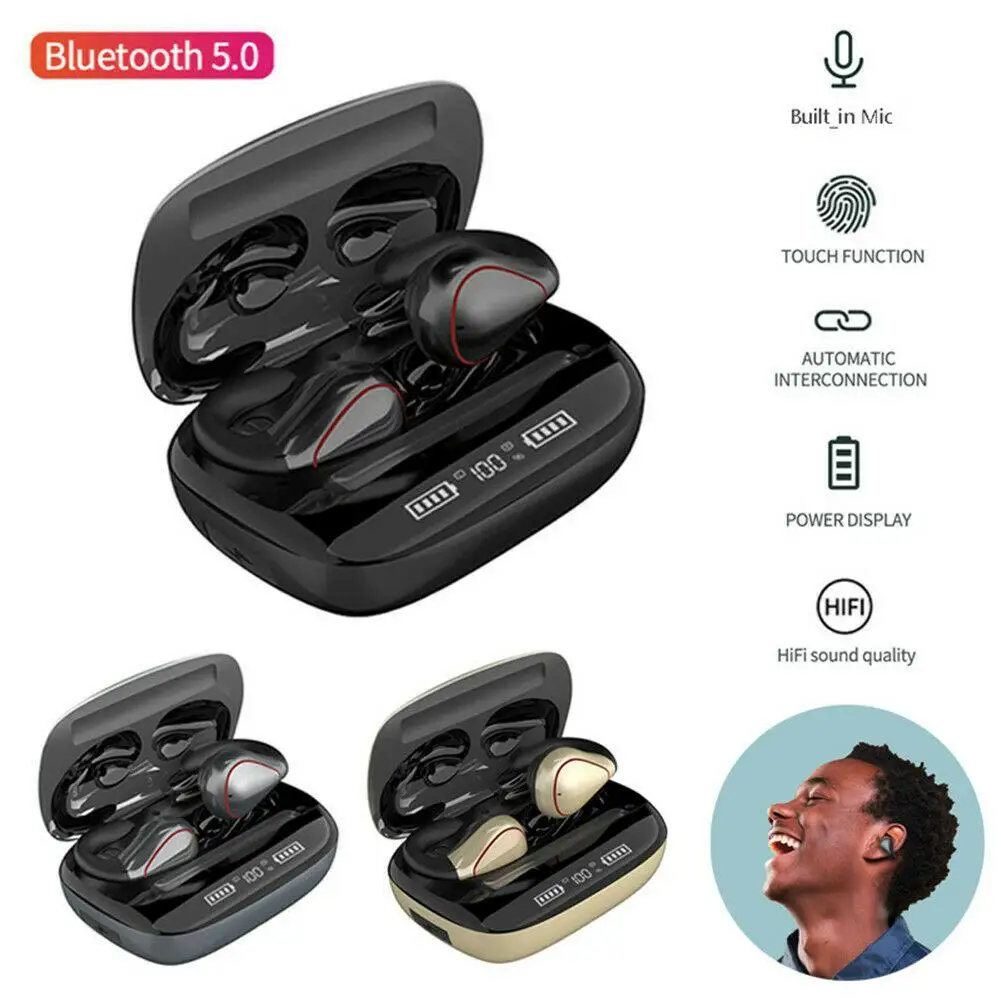 TWS Wireless Headsets Bluetooth Stereo Music Earphones Mini Earbuds Handsfree with Mic for iPhone Android Cell Phones