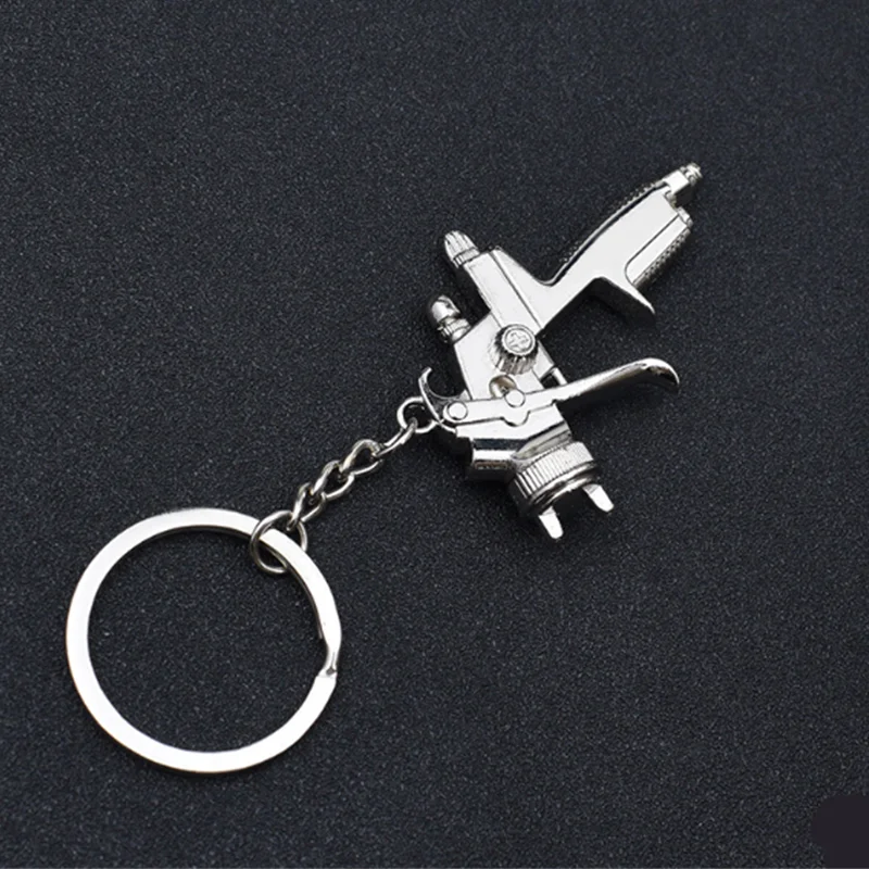 Silver Metal Spray Paint Water Gun Keychain Pendant Kid Gift Key Ring Jewelry 