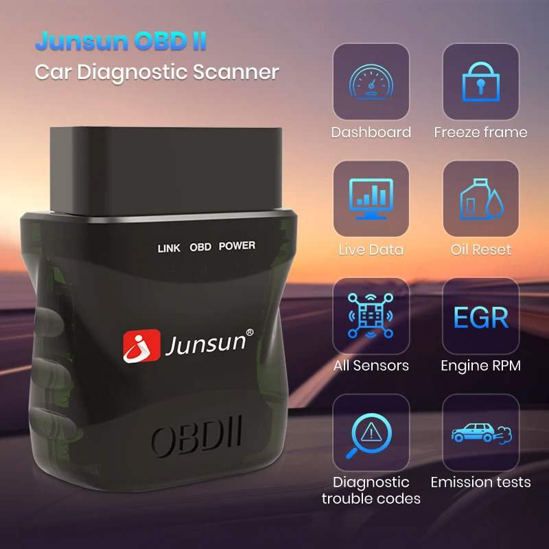 Junsun-ماسح ضوئي صغير للسيارة ، محول راديو السيارة ، OBD 2 ، Bluetooth 5.0 ، V1.5/V2.1 ، Android ، IOS ، Android 10.0