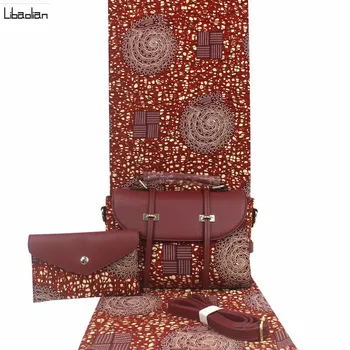 

African fabric shoulder bag ankara african wax print fabric with 2pcs handbag women 6yards cotton fabric for dresses F201-21