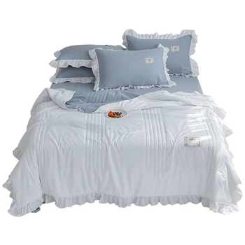 

Soft Quilted Blanket Aircondition Summer Quilt Sheet Pillowcase Patchwork Comforter Bedspread Colorblock Washed Cotton #/