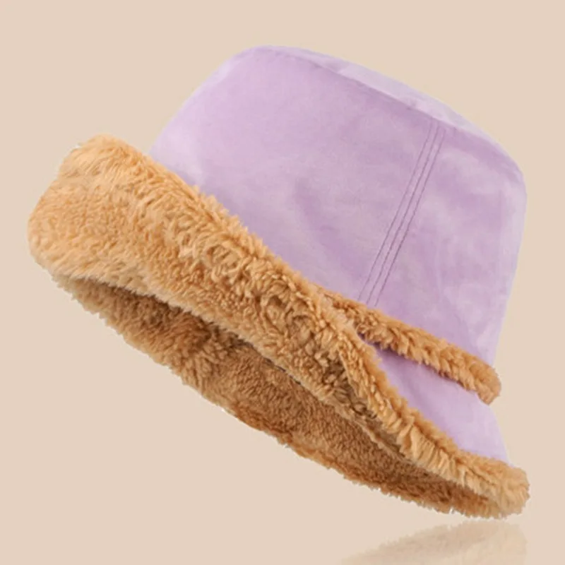 SQTEIO Winter hat women autumn ladies hats warm cap fisherman sun hat panama basin cap lamb cashmere caps thickening
