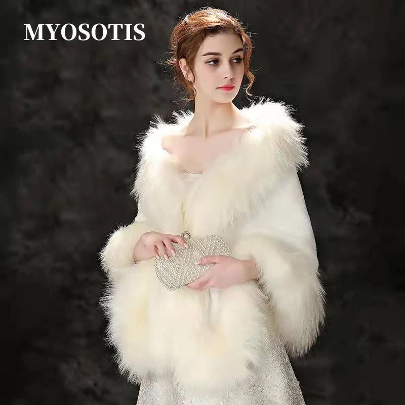 Elegant Winter Faux Fur Wraps For Wedding Bride Evening Stoles Fur Bolero Princess Jacket Bolero Bridal Wedding Coat Shawl