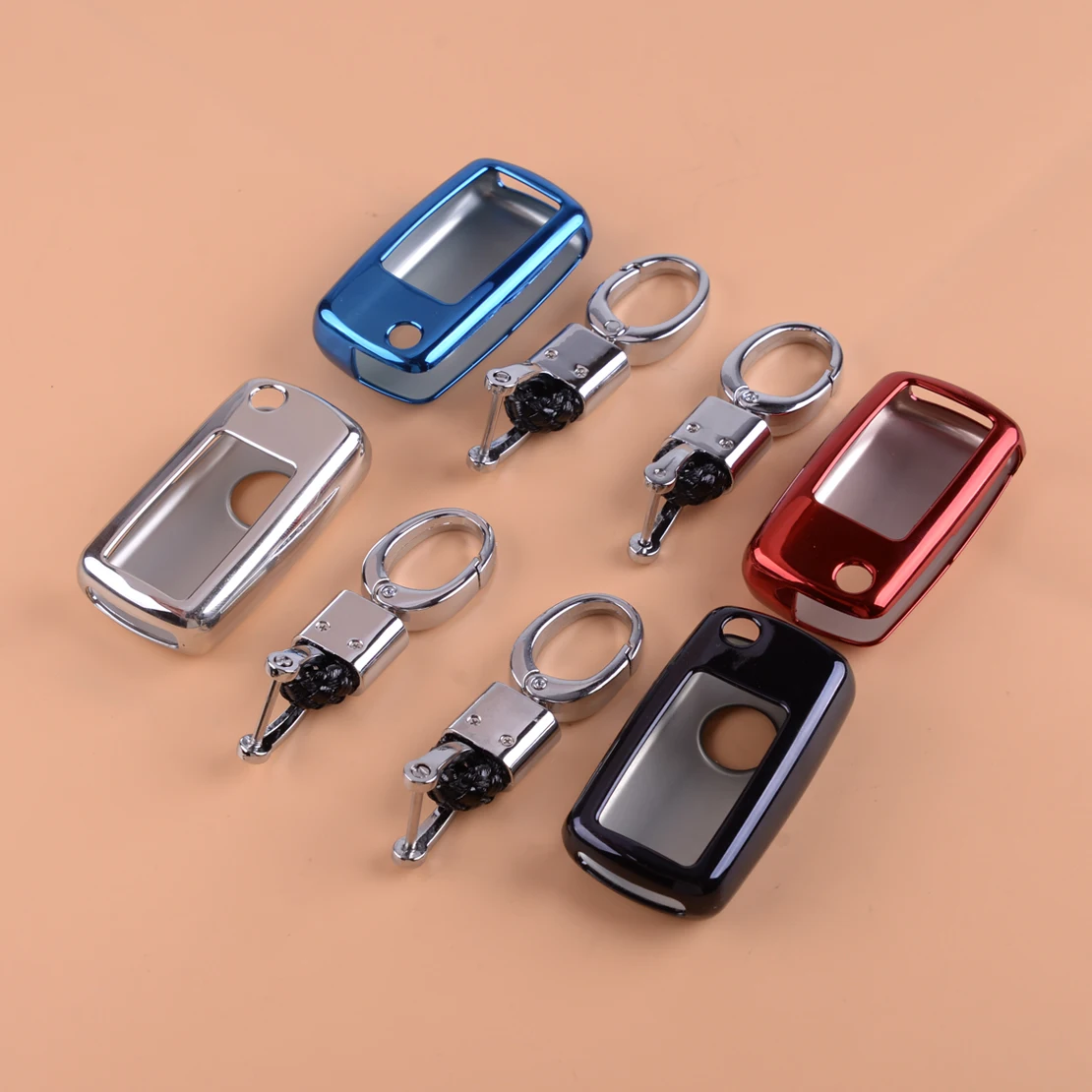 

DWCX Red/Silver/Blue/Black TPU Flip Key Cover Fob Chain Case Fit For VW Jetta Golf MK6 Passat B7 Tiguan Polo MK5 Beetle