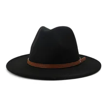 

Women's hat Men's hat fedoras sun autumn Winter felt panama with chain headgear black fashion chapel beach warm Wedding picture