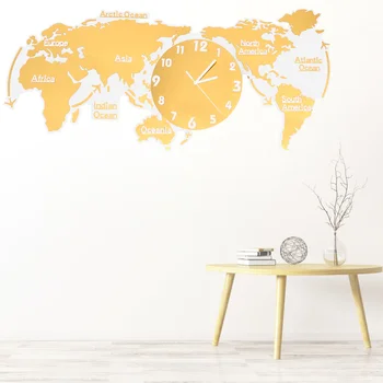 

1pc Acrylic Silent Wall Clock World Map Wall Clock Mute Wall Lamp without Battery for Home Office Living Room (60cm White)