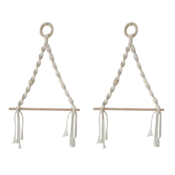 

2PCS Nordic Wall Hanging Wooden Stick to Wear Bedroom Sitting Room Adornment to Braid By Hand Home Decor