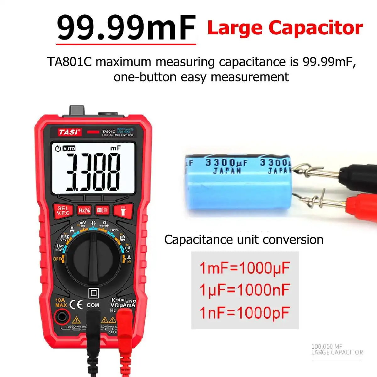TA801C Цифровой мультиметр Макс 9999 отсчетов Авто Диапазон AC/DC измеритель напряжения вспышка света задний свет большой экран
