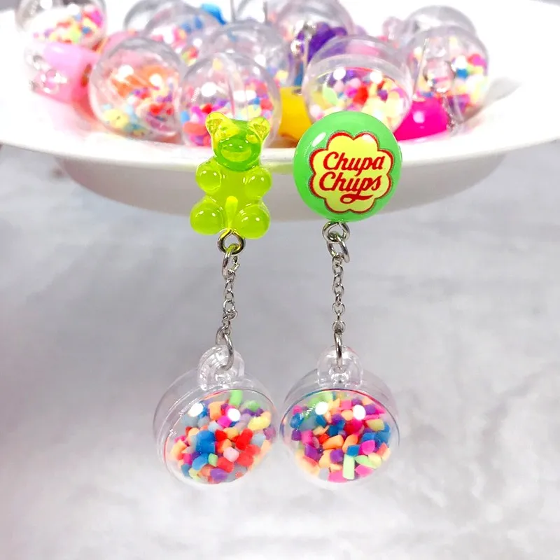 1Pair stud earring multicolours gummy bear earring resin candy with ball Earrings Fashion Jewelry Gift