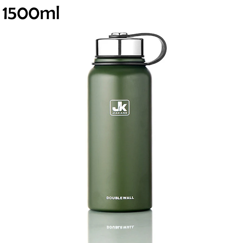 Green 1500ml 800/1100/1500 мл теплоизолированная колба из нержавеющей стали Термос бутылка для спорта на открытом воздухе вакуумная колба бутылки для воды с ручкой - Цвет: Green 1500ml