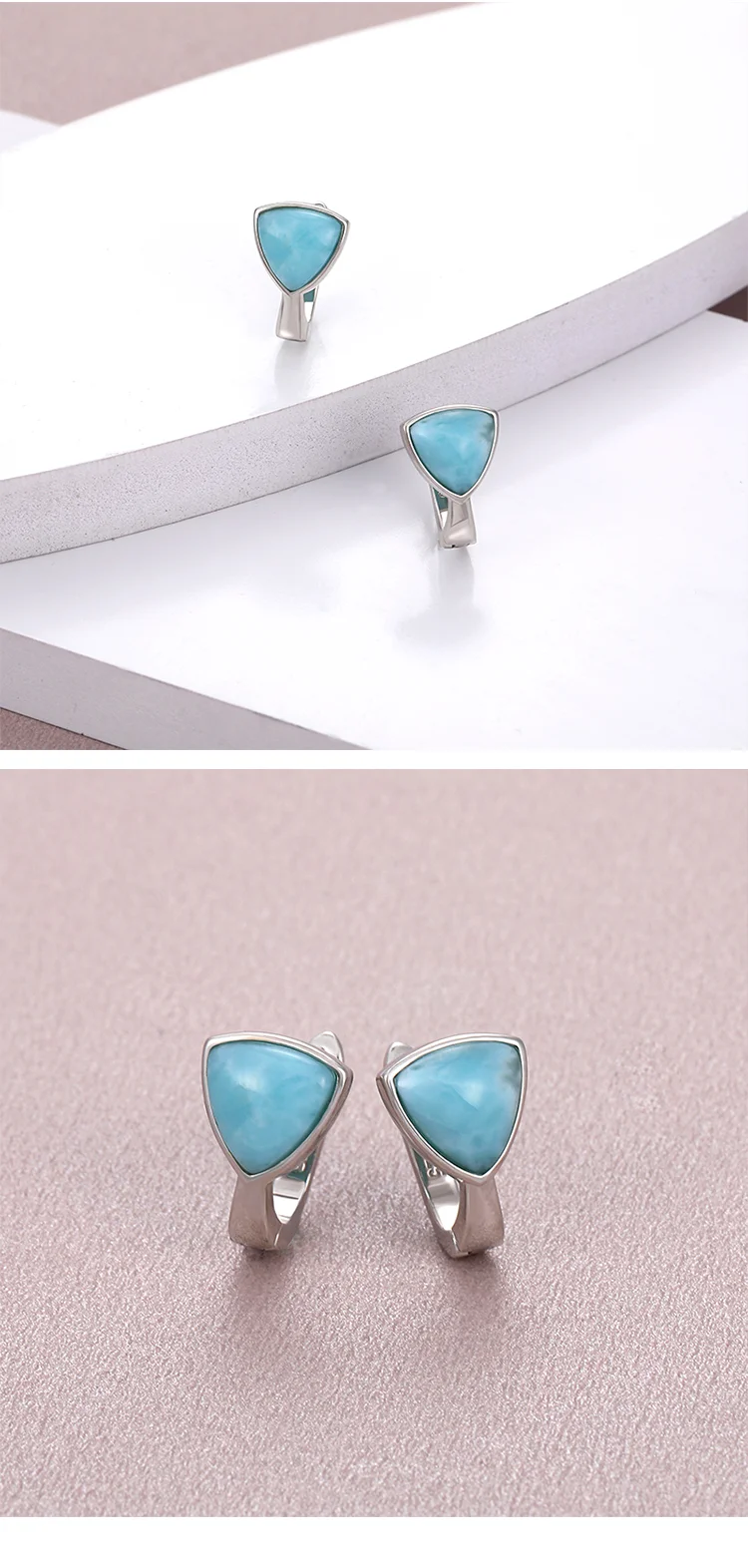 2021 Simple Fashion Geometric LOVE Charm 925 Sterling Silver Jewelry Gift Classic Natural Precious Larimar Earrings for Women