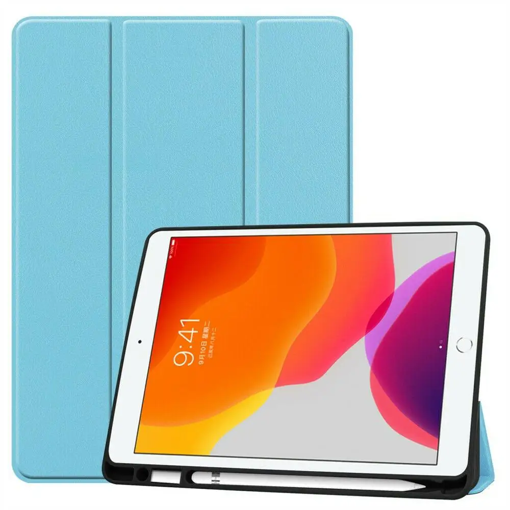Синий Для iPad 7th Gen 10," PU кожаный смарт-чехол Флип-подставка с держателем карандаша для сна A2200 A2198 A2232 - Цвет: Синий