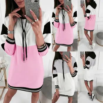 

Women Fashion Pathwork Hooded Sweatshirt Long Sleeve Pullover Hoodies Winter Loose Jumper Sweatershirt