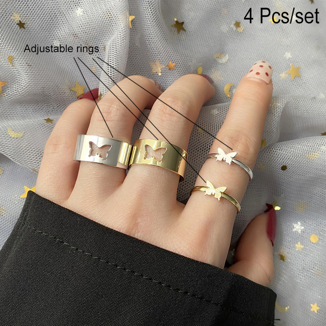 Gold Twist Pearl Pearl Rings Set Fashion Geometric Hollow Crystal Ring For Women Heart Joint Rings Boho Jewelr Accessories