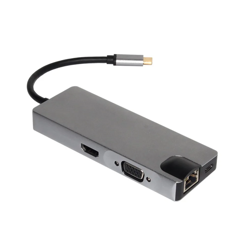 8 в 1 type C-2USB SD Micro SD LAN VGA HDMI USBC адаптер концентратор Расширение PD зарядная док-станция 1000 Мбит/с Rj45 OTG дисплей