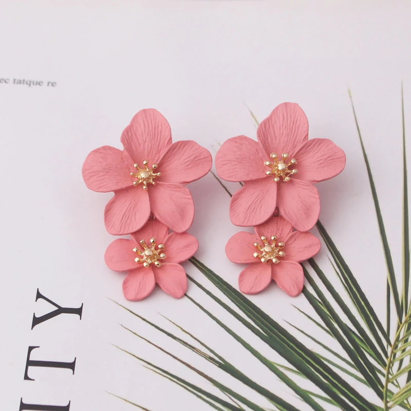 Flower Earrings Korean Double-layers for Ladies Exaggerated Fashion