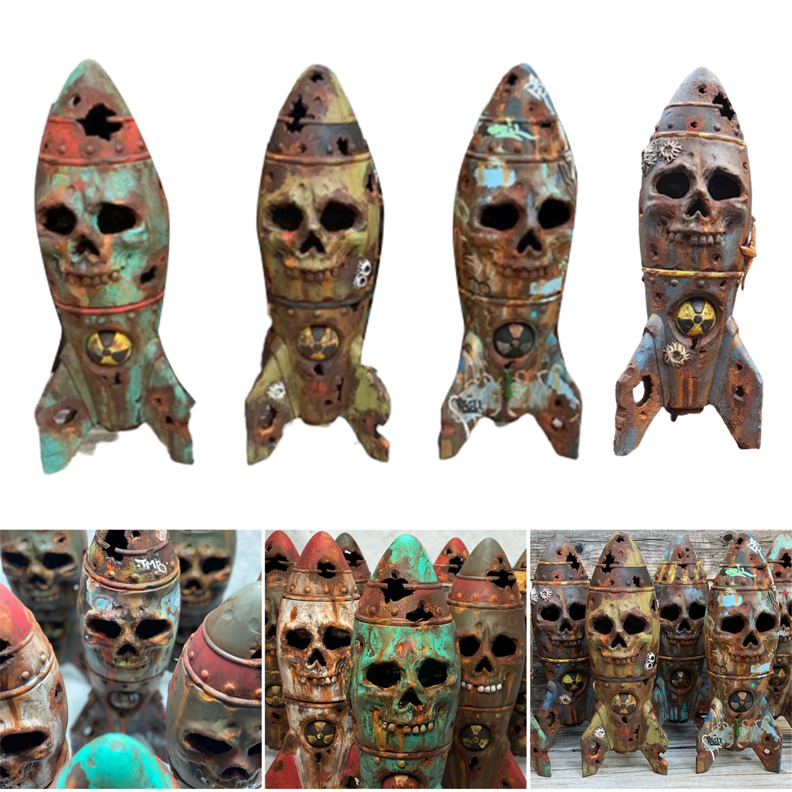 Newly The Skull Bomb Resin Ornament Small Nuclear Warhead Decor for Yard Garden Home Desktop Halloween Decoration
