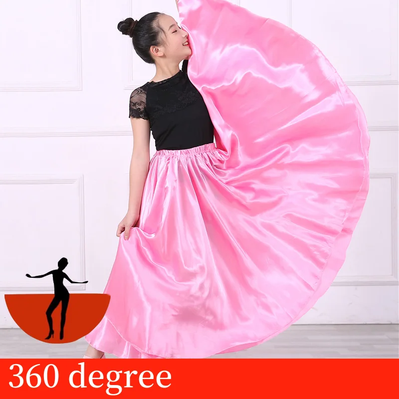pink 360 Flamengo Испания танцевальные костюмы детские фламенко платье для девочек Gypsy живота Испания Юбки Для корриды 360/540/720 градусов SL1446 - Цвет: pink 360