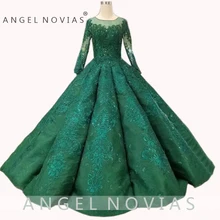 ANGEL NOVIAS, зеленое мусульманское бальное платье с длинными рукавами размера плюс, пышное свадебное платье на шнуровке