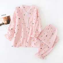 Cotton Pyjama Set Women Spring/autumn Pure Cotton Long Sleeve V-neck Lady Home Wear New Double-deck Yarn Large Size Dames Set