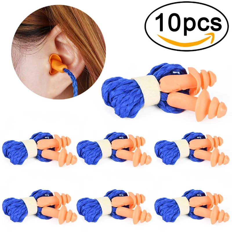 Ear Care 10pcs Soft Silicone Corded Ear Plugs Ears Protector Reusable