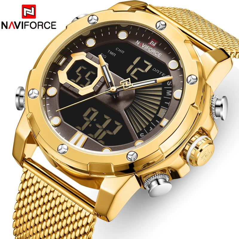 

NAVIFORCE Mens Watches Top Brand Luxury Chronograph Gold Quartz Waterproof Men Watch LED Digital Analog Male Clock Reloj Hombre