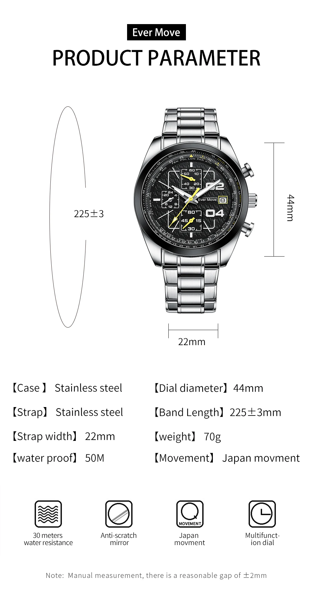 2022 Ever Move New Best-Selling Multifunctional Timing Business Sports Waterproof Men's Quartz Electronic Watch