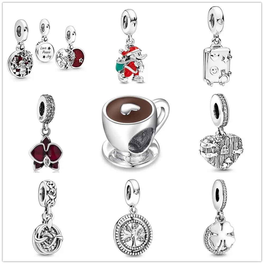 

2019 Winter New Santa Love Peace Joy Dangle Coffee Cup Charm fit Pandora charms Silver 925 Women's Bead DIY Bracelet for Jewelry