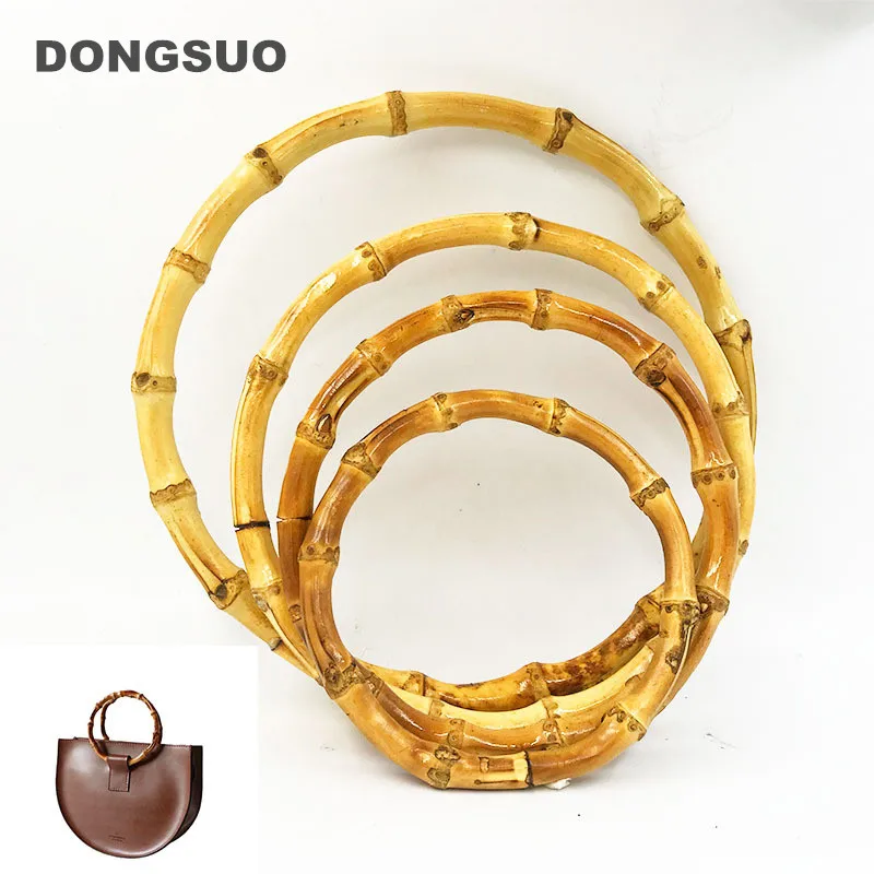 Tanio Naturalny bambus okrągły koło uchwyt dla DIY projektant torebki