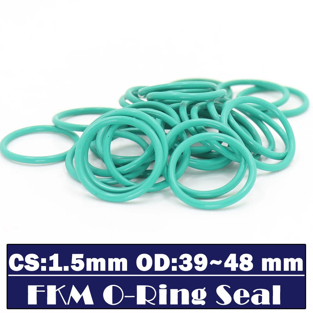 

CS1.5mm FKM Rubber O RING OD 39/40/41/42/43/44/45/46/47/48*1.5 mm 50PCS O-Ring Fluorine Gasket Oil seal Green ORing