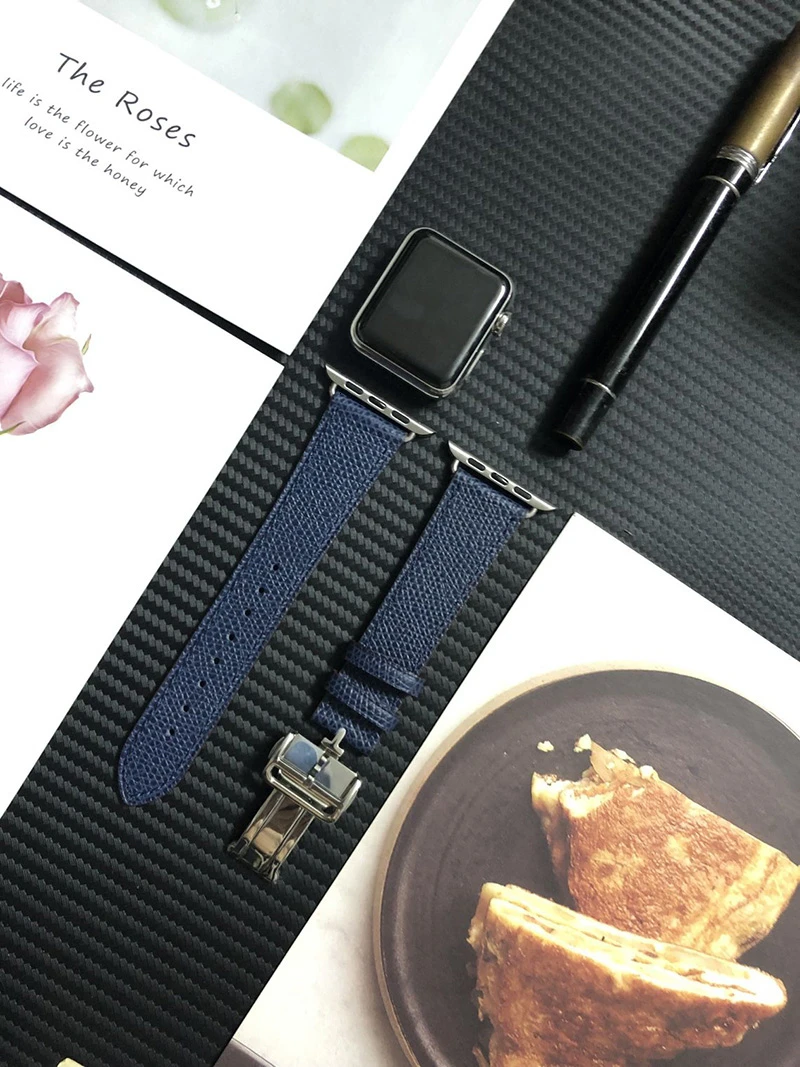 Ремень из коровьей кожи для Apple Watch band Series 5 iwatch 44 мм 4 3 2 1 Роскошная стальная пряжка 42 мм петля 38 мм Замена браслета 40 мм