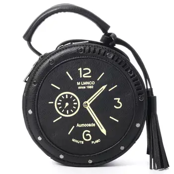 

QZUnique Women's PU Tassel Round Clock Shape Zippered Tote Handbag Cute Satchel Cross Body Shoulder Bag Gray