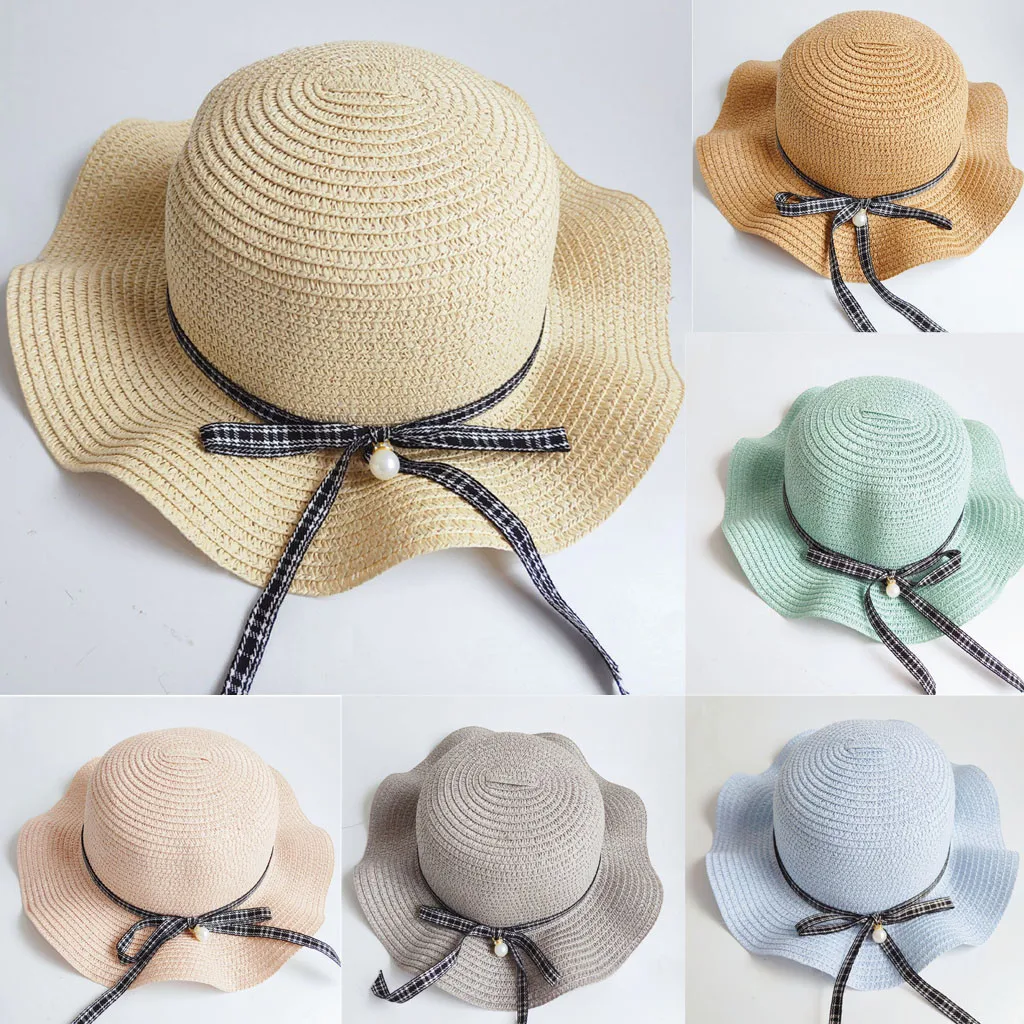  Baby Girl Sweet leisure Sun Hat kids hat sun straw hat handmade  Children Kids Summer Hat Beach Bucket Cap Toddler Girls Hat