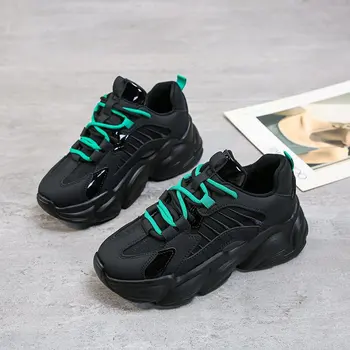 

Winter New Women Chunky Sneakers Dad Shoes Korean Fashion Female Black Platform Sneakers Thick Sole Casual Shoes 6CM