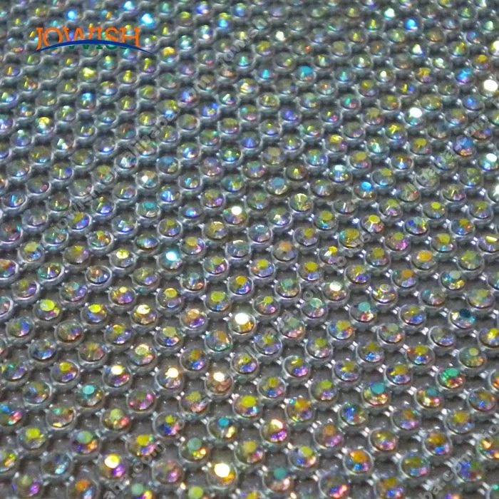 AB Crystals Качественные 3 мм(45x120 см) алюминиевые металлические стразы, тканевая сетка без утюга на Клее, Стразы без горячей фиксации на серебряной основе - Цвет: AB Crystals