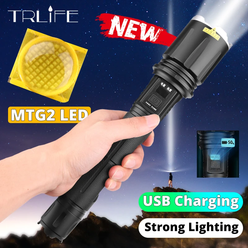 pocket flashlights New LED Flashlight USB Rechargeable MTG2 LED Zoomable Light Camping Waterproof Safety Hammer Light Super Bright Camping Light rechargeable torch with docking station
