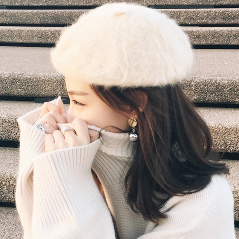 Осенне зимняя шапка берет из кроличьего меха для женщин и девочек модная