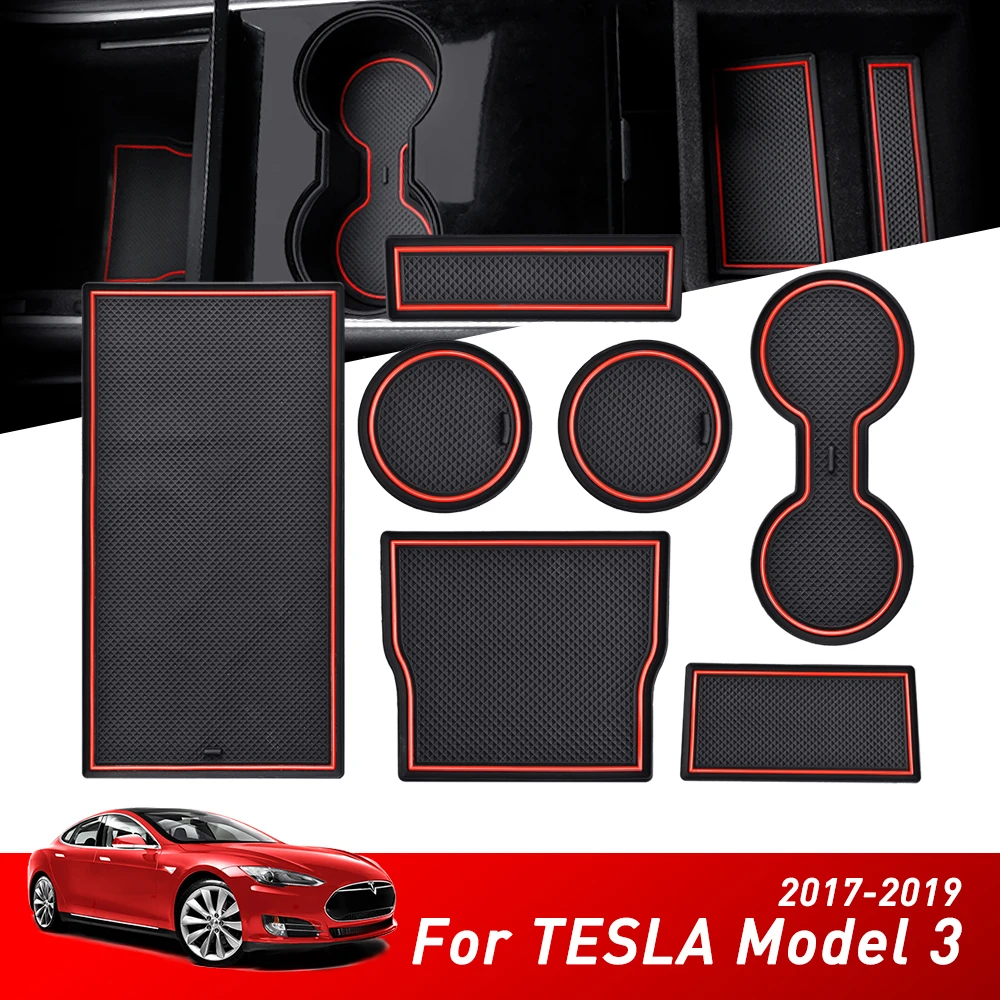 Для Tesla Model 3 Аксессуары Автомобильная консоль Wrap Mat Для Tesla Model 3 Аксессуары для интерьера Нескользящая калитка Слот Центр Защитные накладки для чашек Автоаксессуары