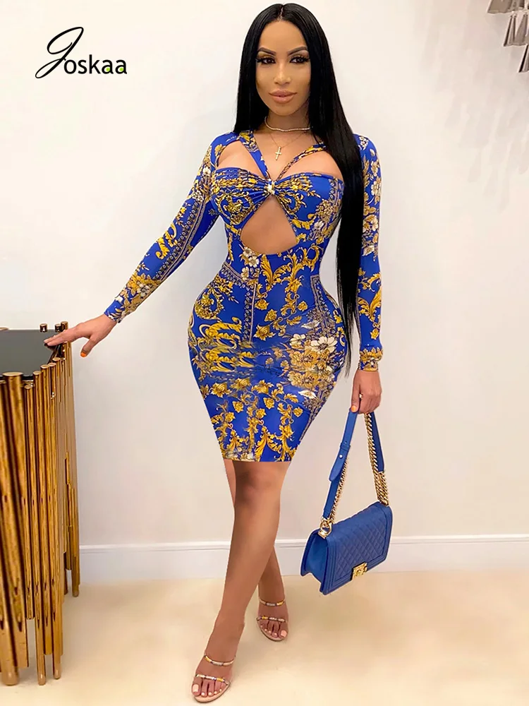 

Joskaa Women Y2k Autumn Vintage Elegant Dresses Long Sleeve Hollow Out V Neck High Waist Slim Sexy Evening Vestido Street Outfit
