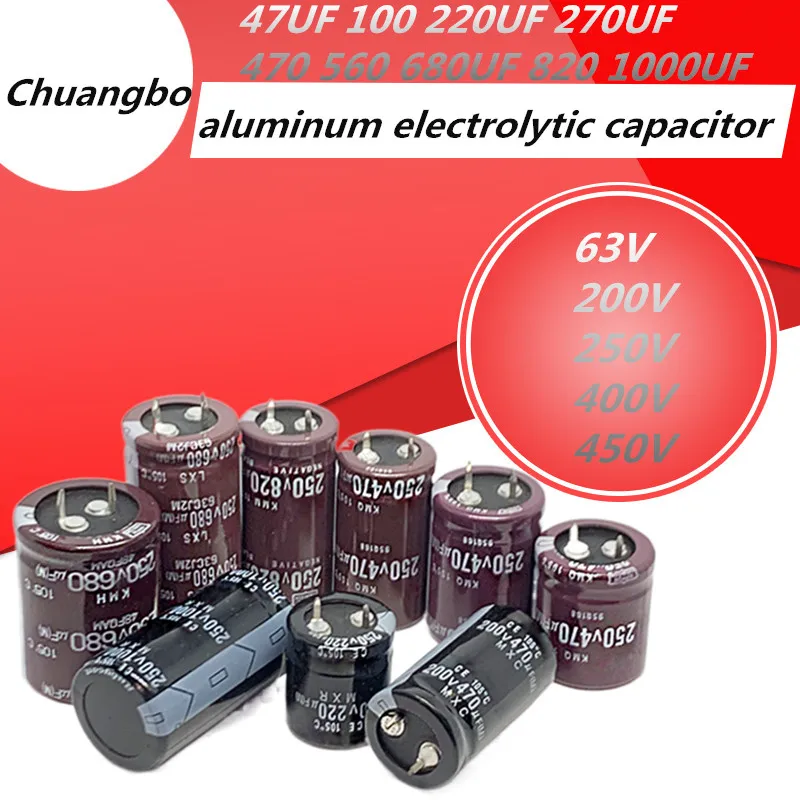 High quality aluminum electrolytic capacitor 63V 200V 250V 400V 450V 47 56 100UF 150 220 270 330 390 470 560 680 820 1000 3300UF 10 50pcs 33uf 50v 400v 450v 5 11mm 13 20mm high frequency low esr aluminum electrolytic capacitor dip