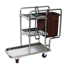 3-Shelf Janitor-Cart Mute-Wheel Hotel with Cloth-Bag Housekeeping Commercial Stainless-Steel