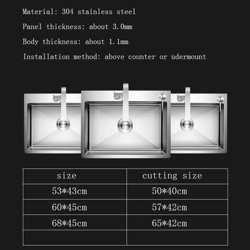 kitchen sink CKWS kitchen sink single sink above counter or undermount stainless steel sinks kitchen vegetable washing basin brushed Cuba
